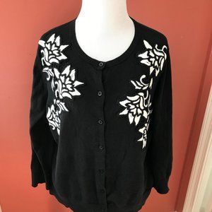 Ann Taylor Black/White Floral Cardigan SZ XL